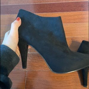 Black suede healed booties size 7